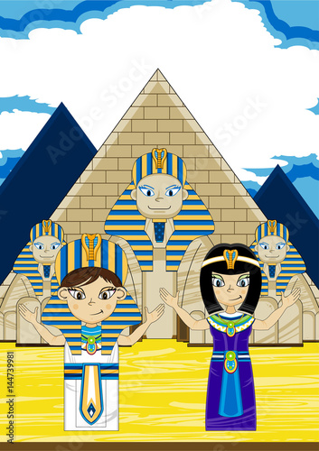 Cartoon Egyptian Pharaoh and Queen Cleopatra