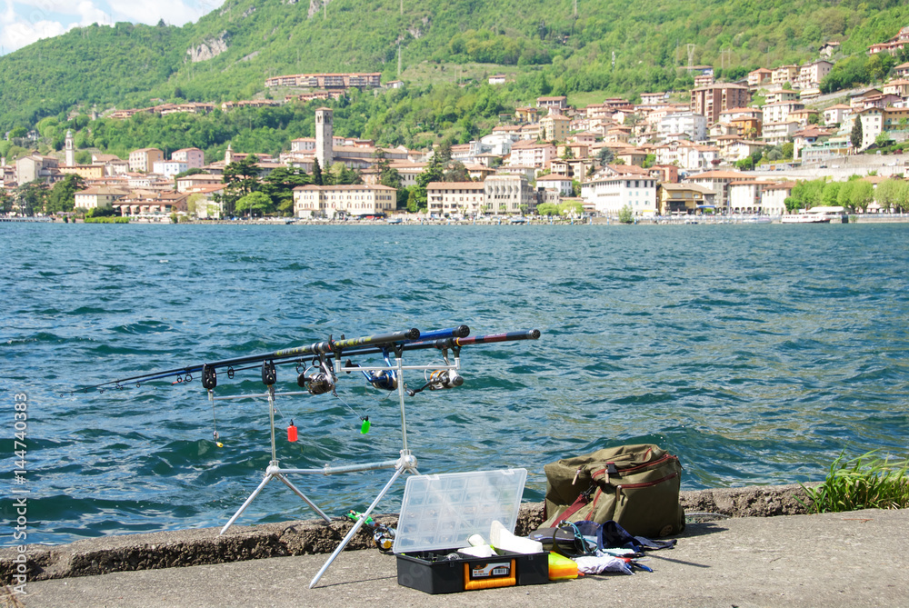 Attrezzatura da pesca a Lovere sul lago d'Iseo Stock Photo | Adobe Stock