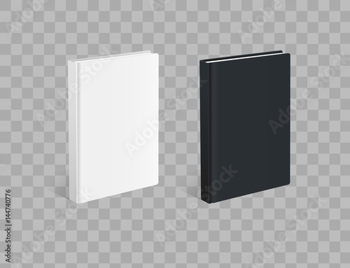 Realistic black and white books on the checkered background. Realistic book mockups.