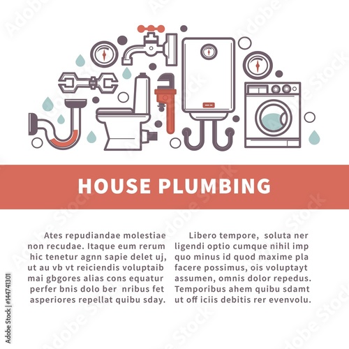 House bathroom and kitchen plumbing vector poster