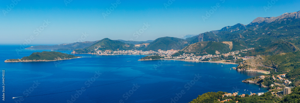 The Budva Riviera in Montenegro. Sea coast of Montenegro.
