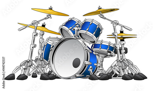 5 Piece Rock & Roll Drum Set Musical Instrument Vector Illustration