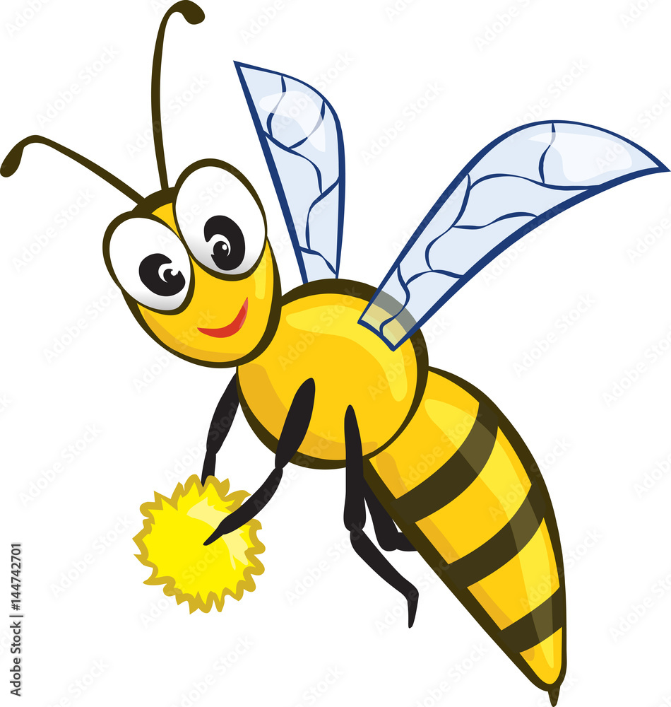 Vector Illustration of a Friendly Cute Bee Flying and Smiling