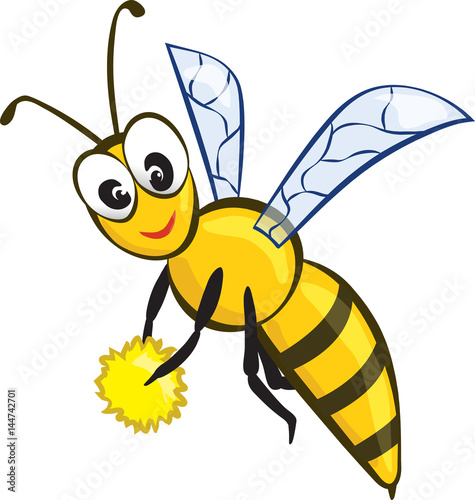 Vector Illustration of a Friendly Cute Bee Flying and Smiling
