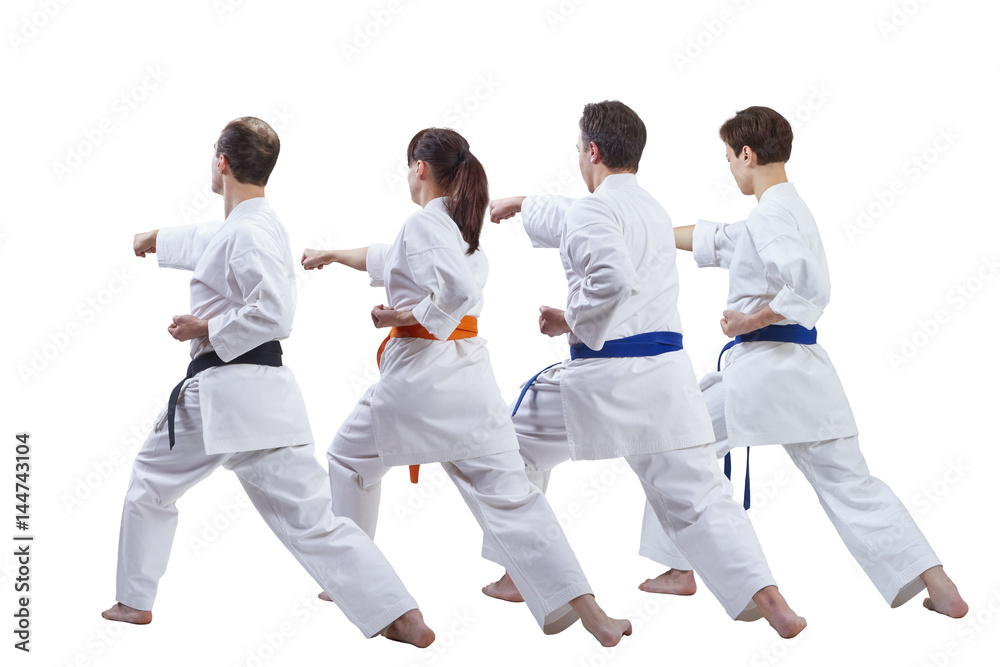 Adult friends sportsmen are training punches with a hand Adult friends sportsmen are training punches with a hand