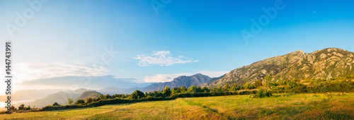 Bay of Kotor with bird's-eye view. The town of Kotor, Muo, Prcanj, Tivat. View of the mountains, sea, clouds