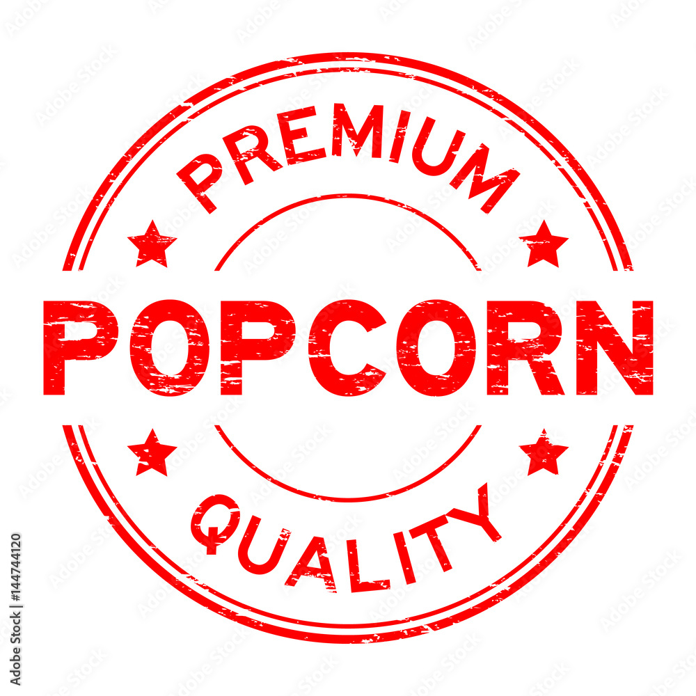 Grunge red premium quality popcorn round rubber seal stamp on white background Grunge red premium quality popcorn round rubber seal stamp on white background