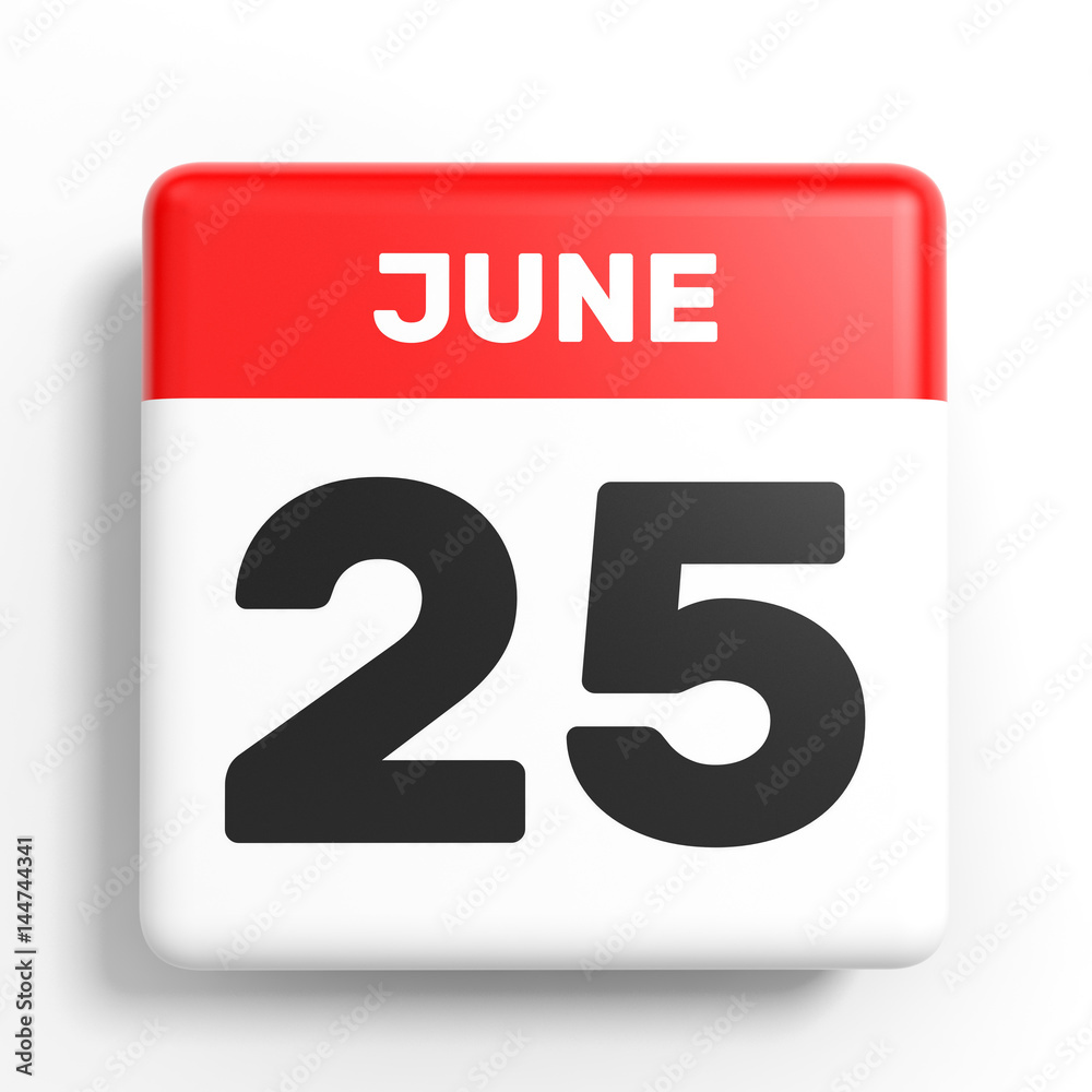 Fototapeta premium June 25. Calendar on white background.
