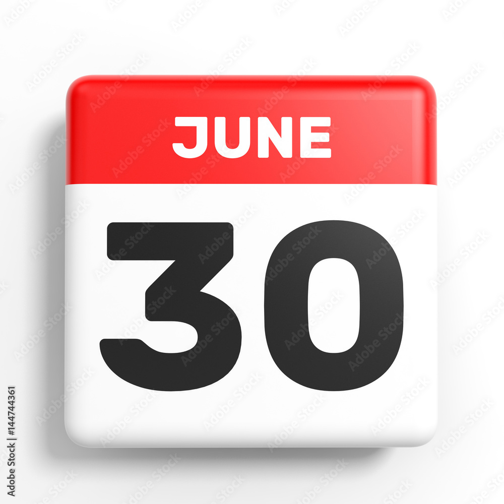 June 30. Calendar on white background.