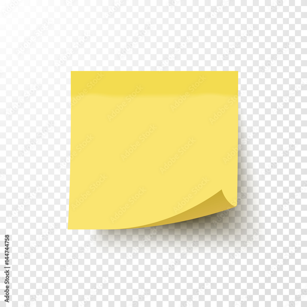 Yellow sticky note with curled corner isolated on transparent background. Note  post memo, label. Realistic template, mockup with shadow for your projects.  Vector stock illustration. vector de Stock | Adobe Stock