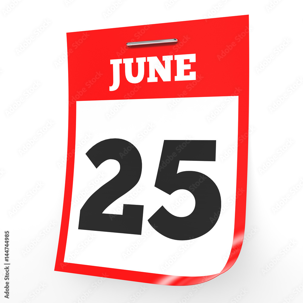 June 25. Calendar on white background. June 25. Calendar on white background.