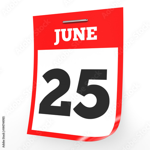 June 25. Calendar on white background.