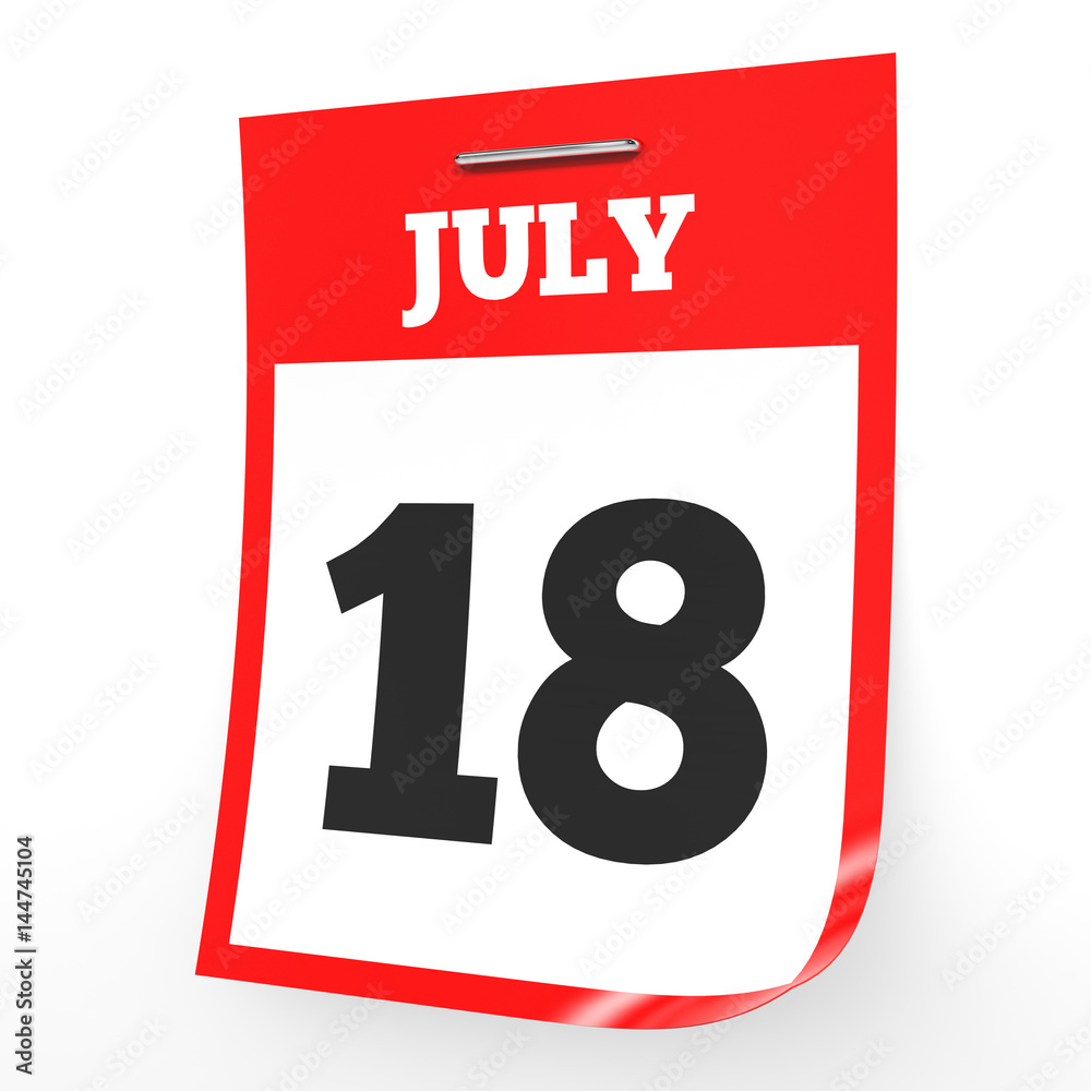 Fototapeta premium July 18. Calendar on white background.