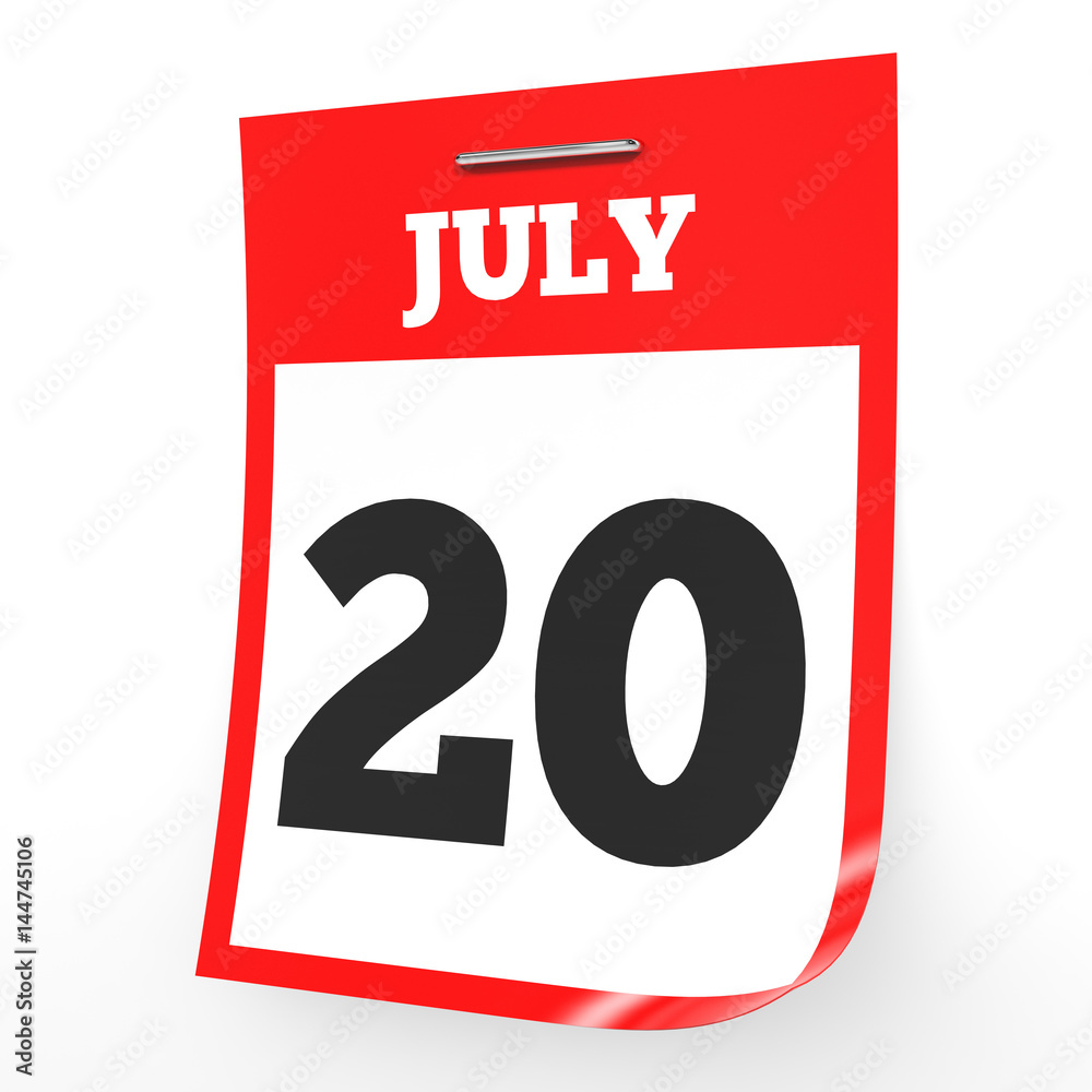 July 20. Calendar on white background. July 20. Calendar on white background.