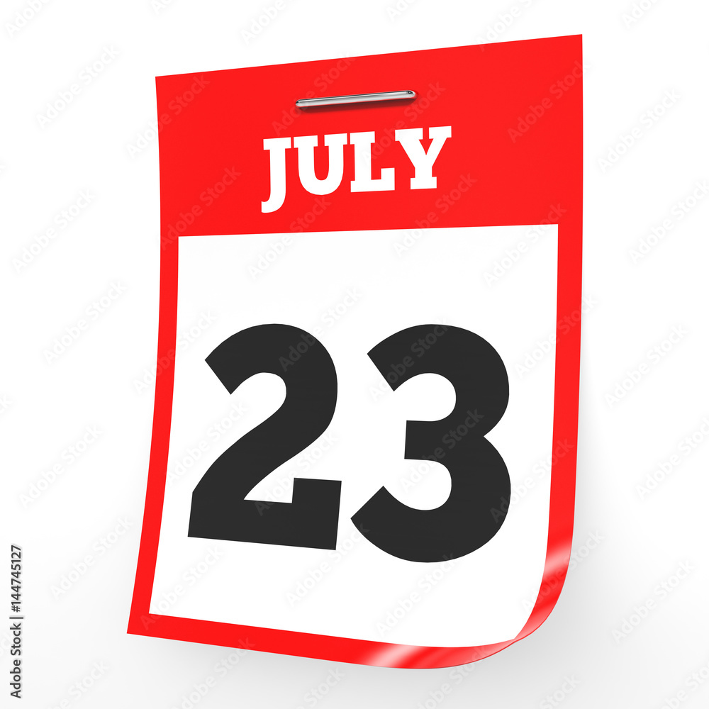Fototapeta premium July 23. Calendar on white background.