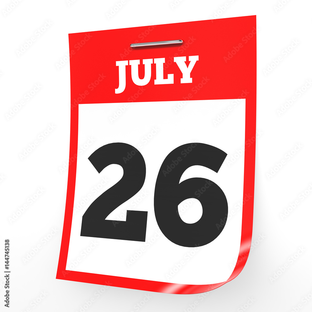 July 26. Calendar on white background. July 26. Calendar on white background.
