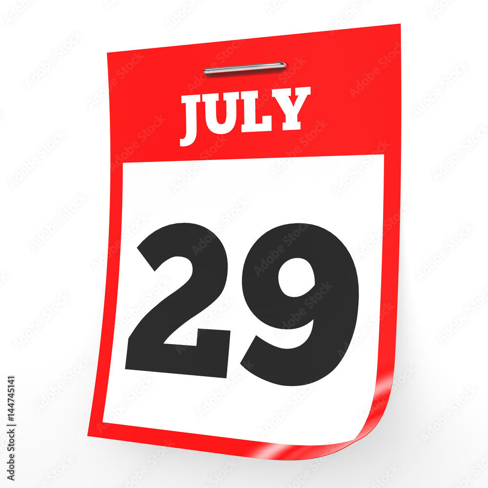 July 29. Calendar on white background. July 29. Calendar on white background.