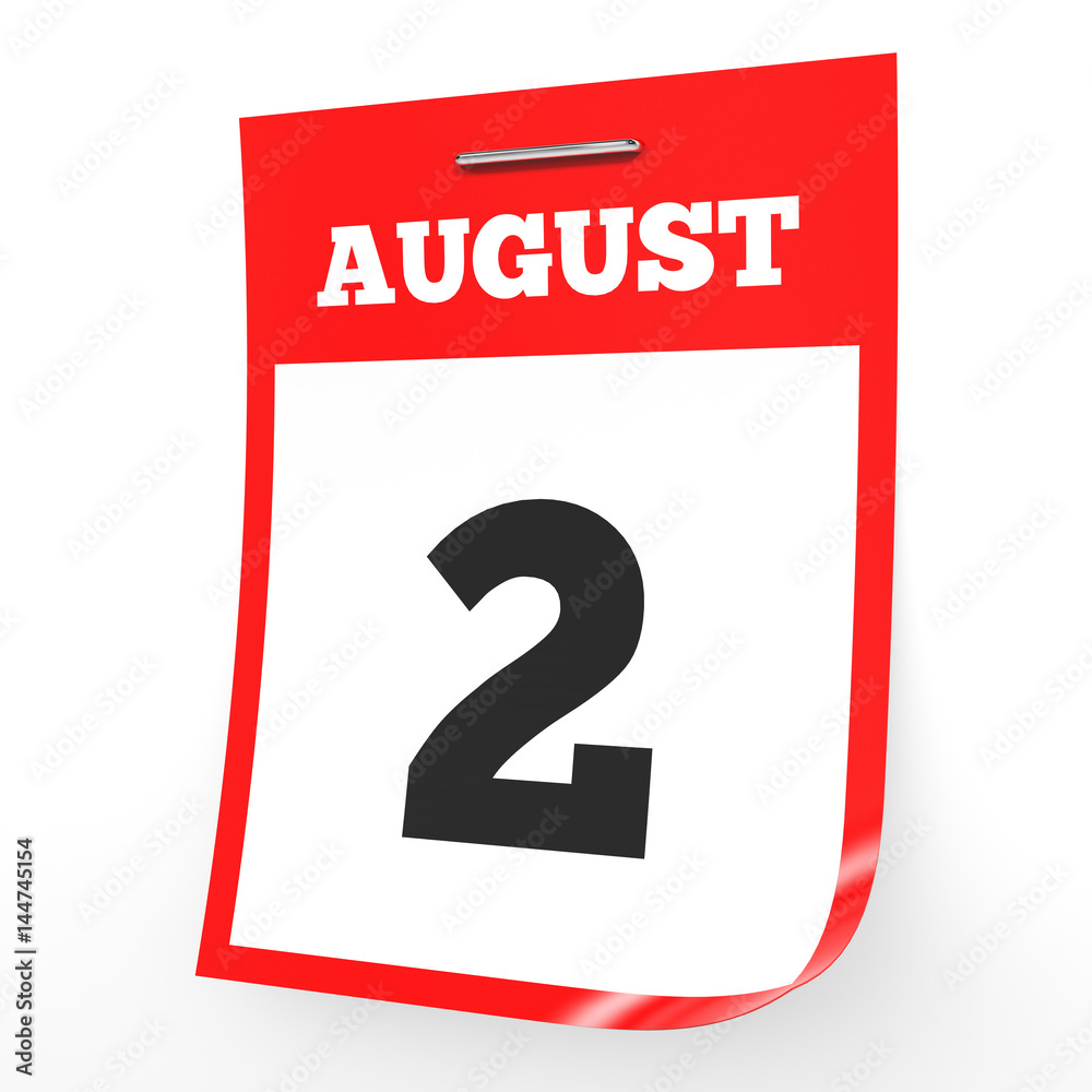 August 2. Calendar on white background. August 2. Calendar on white background.