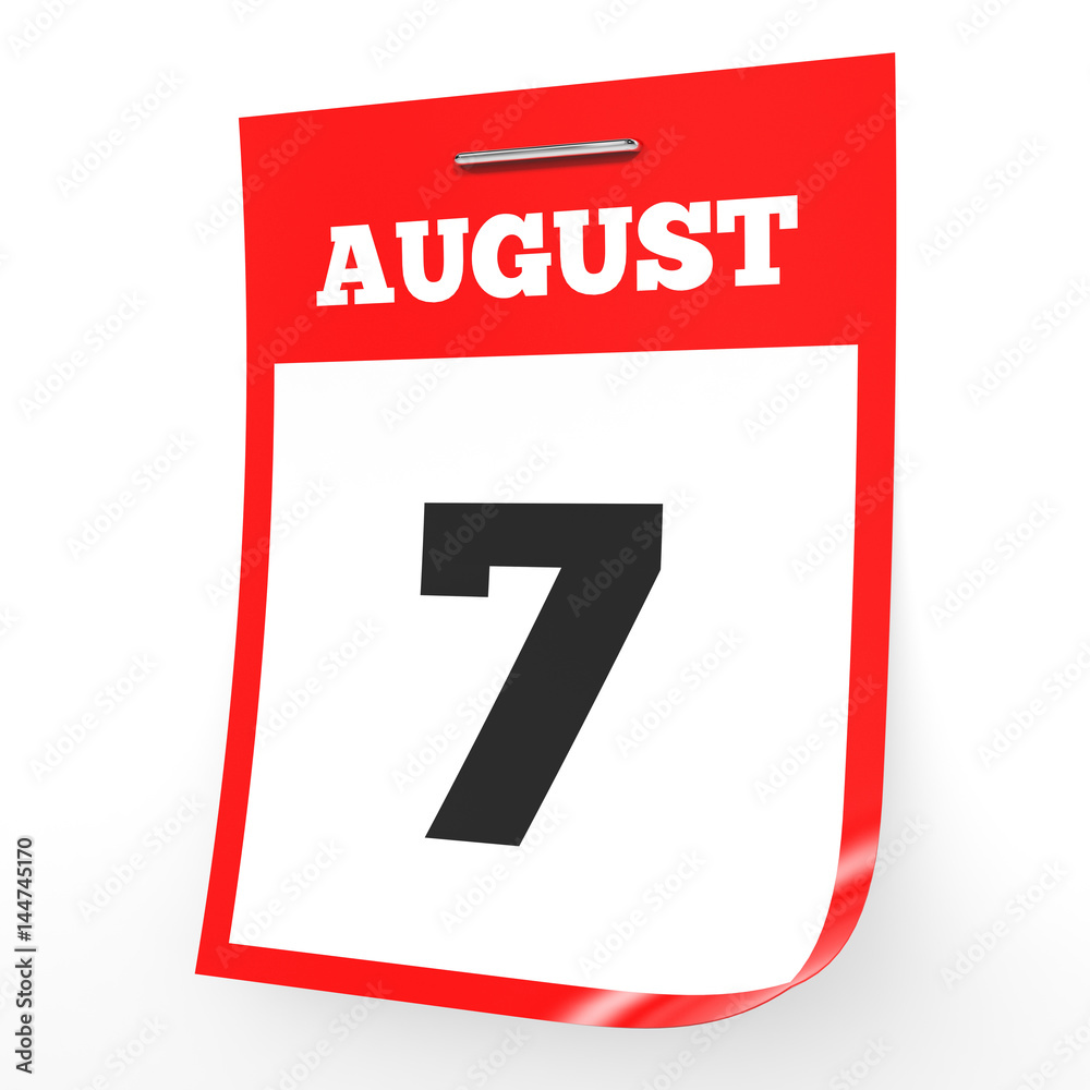 August 7. Calendar on white background. August 7. Calendar on white background.