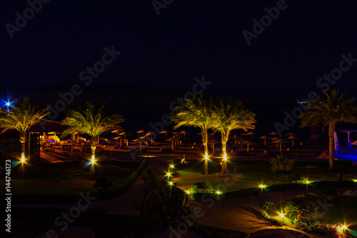 Evening view for luxury swimming pool at night