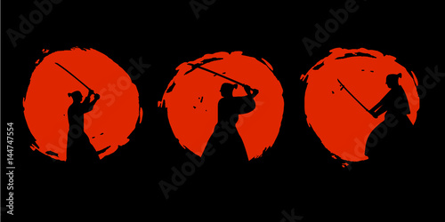 Japanese Samurai Warriors Silhouette. Vector illustration.