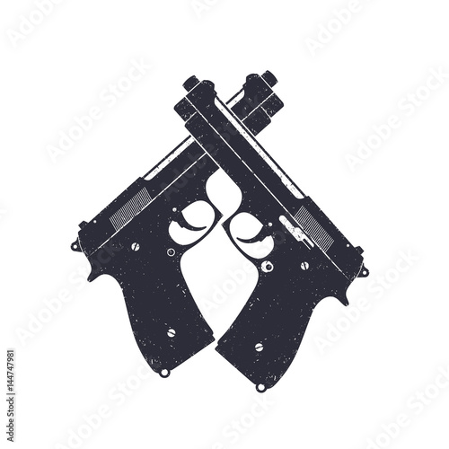crossed modern pistols, vector semiautomatic guns on white