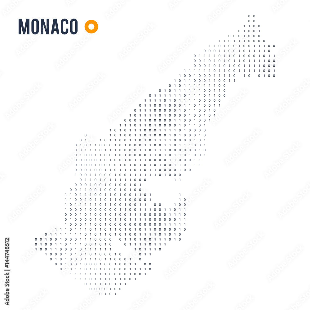 Binary code vector stylized map of Monaco isolated on white background