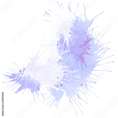 Watercolor hand drawn light violet and purple grunge stains with splashes, isolated on the white background © alchena