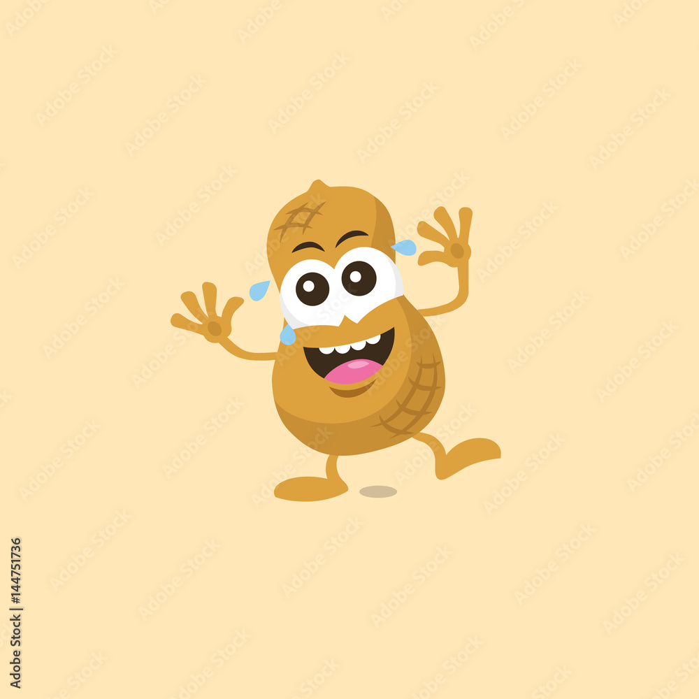 Obraz premium Illustration of cute peanut laughing mascot isolated on light background.