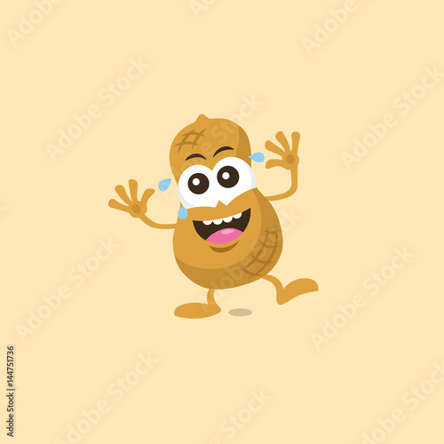 Illustration of cute peanut laughing mascot isolated on light background. © tomasknopp