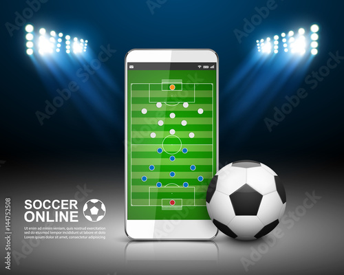 Soccer Online Concept, Soccer field on smartphone , vector illustration