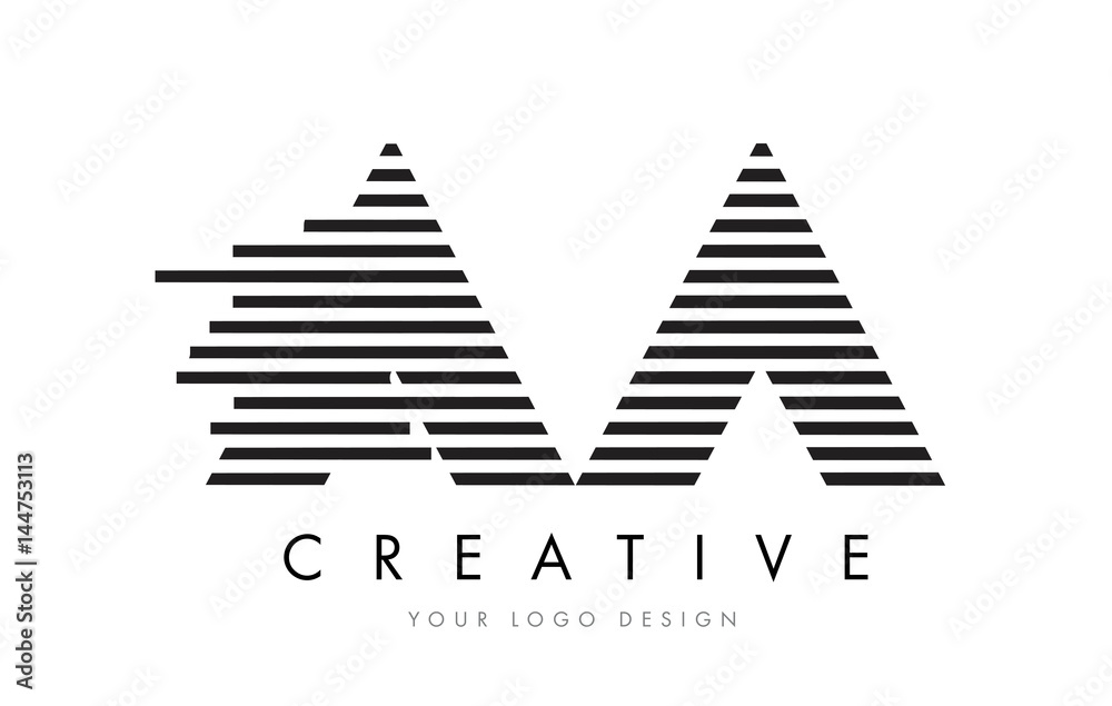 AA A Zebra Letter Logo Design with Black and White Stripes