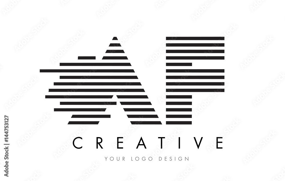AF A F Zebra Letter Logo Design with Black and White Stripes AF A F Zebra Letter Logo Design with Black and White Stripes