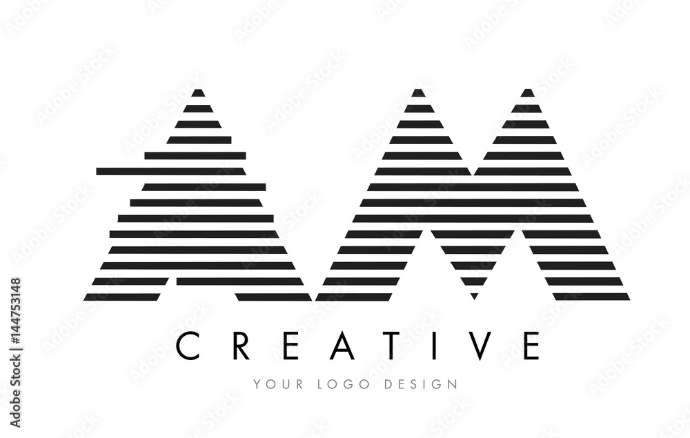 Fototapeta premium AM A M Zebra Letter Logo Design with Black and White Stripes