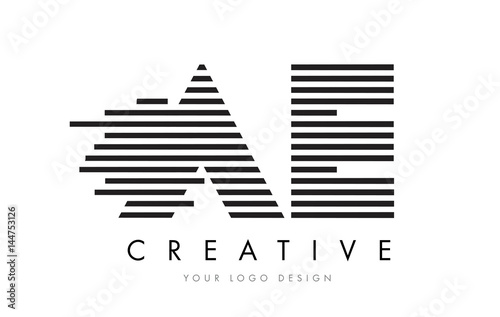 AE A D Zebra Letter Logo Design with Black and White Stripes