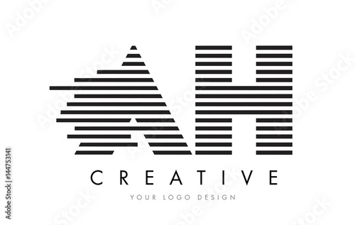 AH A H Zebra Letter Logo Design with Black and White Stripes