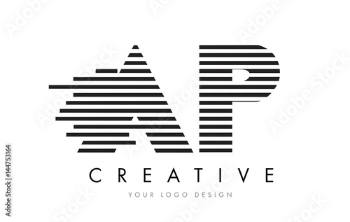 AP A P Zebra Letter Logo Design with Black and White Stripes