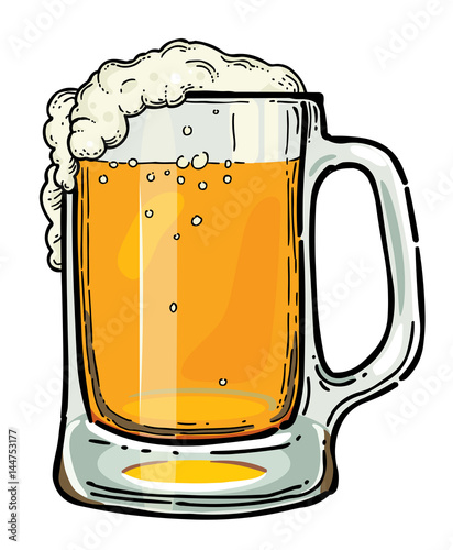 Cartoon image of beer in glass. An artistic freehand picture.