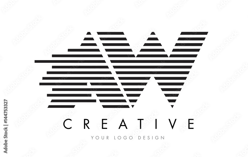 AW A W Zebra Letter Logo Design with Black and White Stripes AW A W Zebra Letter Logo Design with Black and White Stripes
