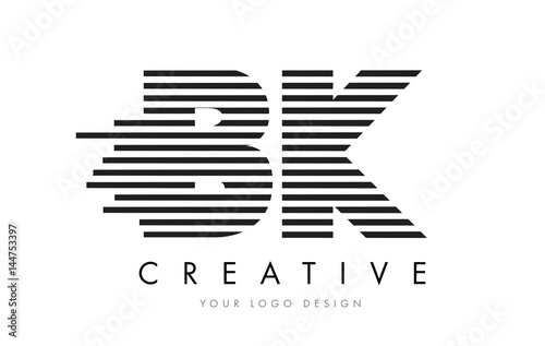 BK B K Zebra Letter Logo Design with Black and White Stripes