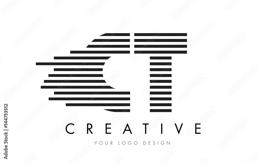 CT C T Zebra Letter Logo Design with Black and White Stripes