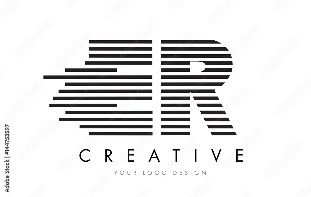 ER E R Zebra Letter Logo Design with Black and White Stripes ER E R Zebra Letter Logo Design with Black and White Stripes