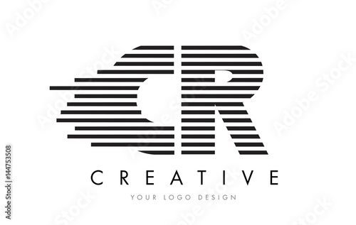 CR C R Zebra Letter Logo Design with Black and White Stripes