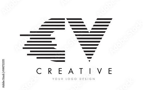 CV C V Zebra Letter Logo Design with Black and White Stripes
