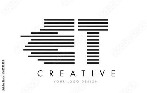 ET E T Zebra Letter Logo Design with Black and White Stripes