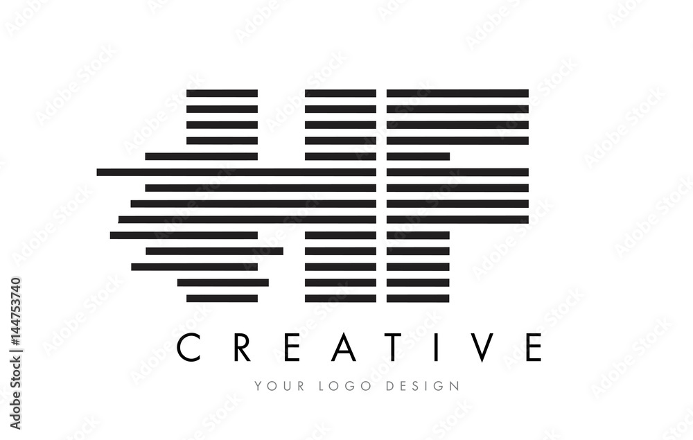 HF H F Zebra Letter Logo Design with Black and White Stripes HF H F Zebra Letter Logo Design with Black and White Stripes