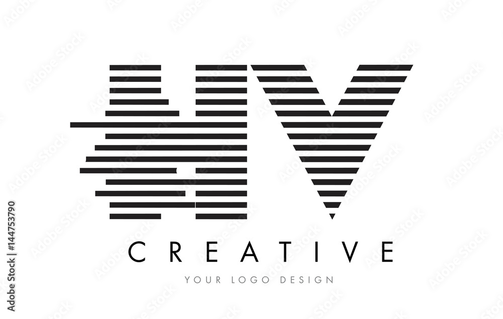 HV H V Zebra Letter Logo Design with Black and White Stripes