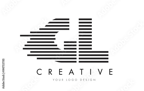 GL G L Zebra Letter Logo Design with Black and White Stripes