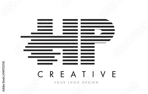 HP H P Zebra Letter Logo Design with Black and White Stripes