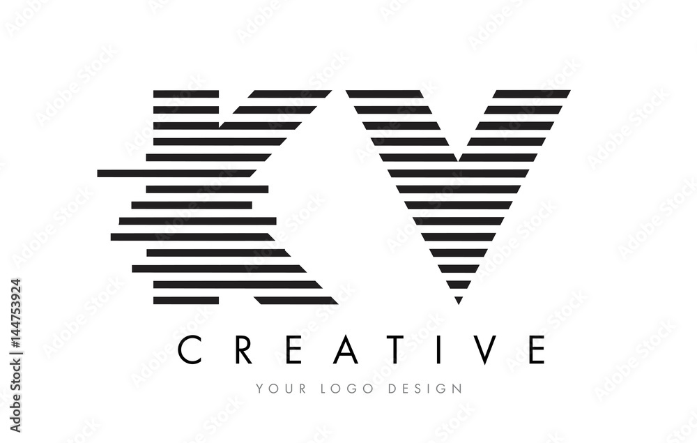 KV K V Zebra Letter Logo Design with Black and White Stripes KV K V Zebra Letter Logo Design with Black and White Stripes